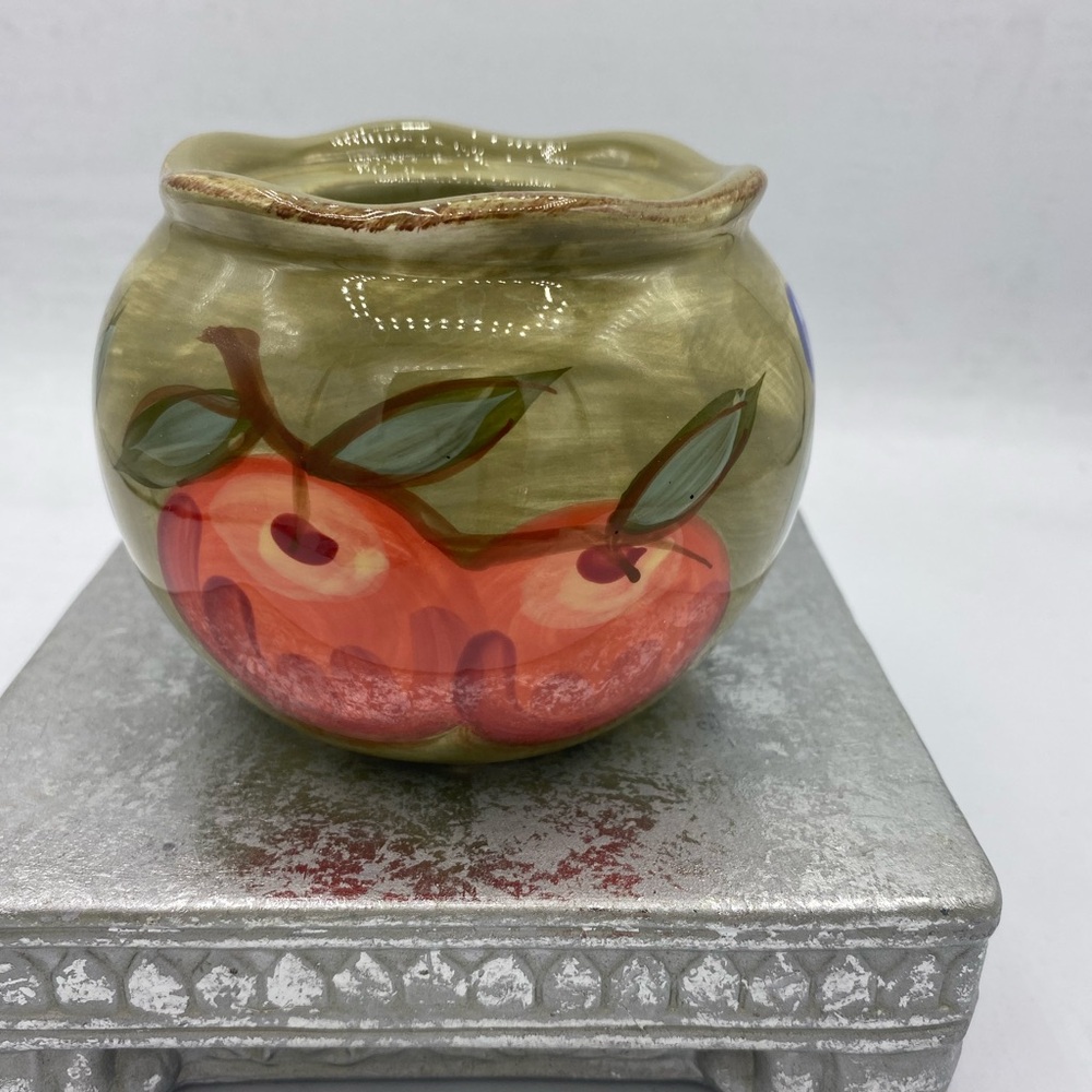 Yankee Candle Pottery Votive Candle Holder Green With Floral And Fruit Design